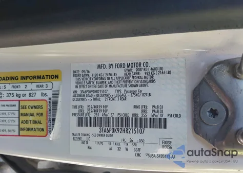 2017 Ford Fusion Titanium z USA, uszkodzony, nr VIN 3FA6P0K92HR215107